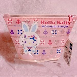 Sanrio Japan 2011 Colorful Bunny Hello Kitty Pastel Pink Plastic Pouch